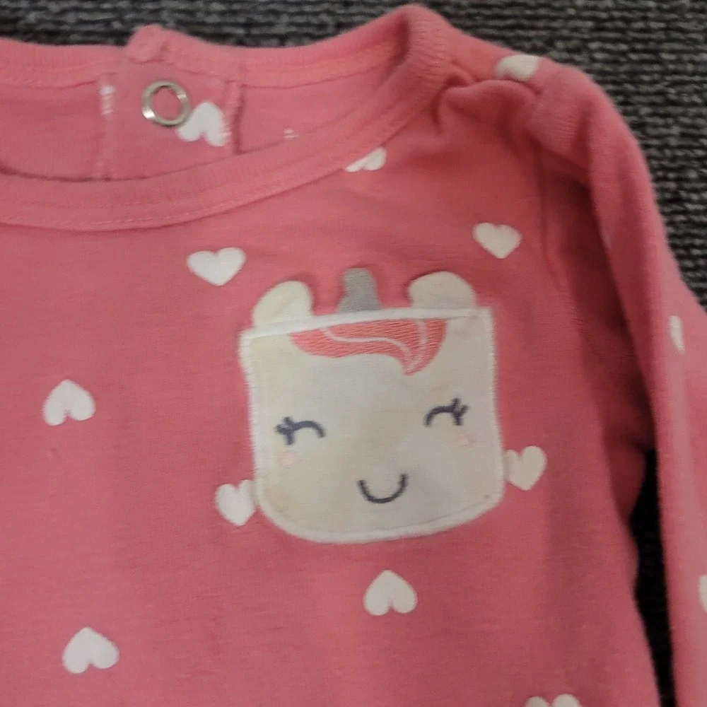 Carter's Size 6M Bodysuit Set Baby Girl Floral Heart Unicorn Long Sleeve 3PK